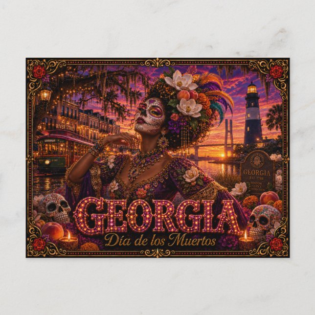Georgia Día de los Muertos Retro Postcard (Front)