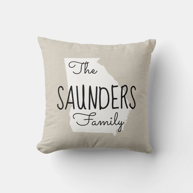 Georgia Family Monogram State Throw Pillow (Front)
