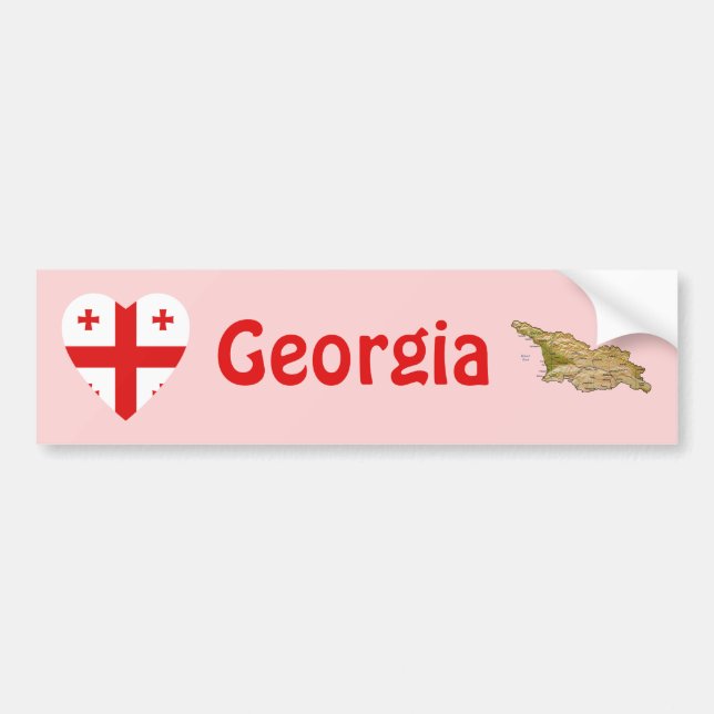 Georgia Flag Heart + Map Bumper Sticker (Front)