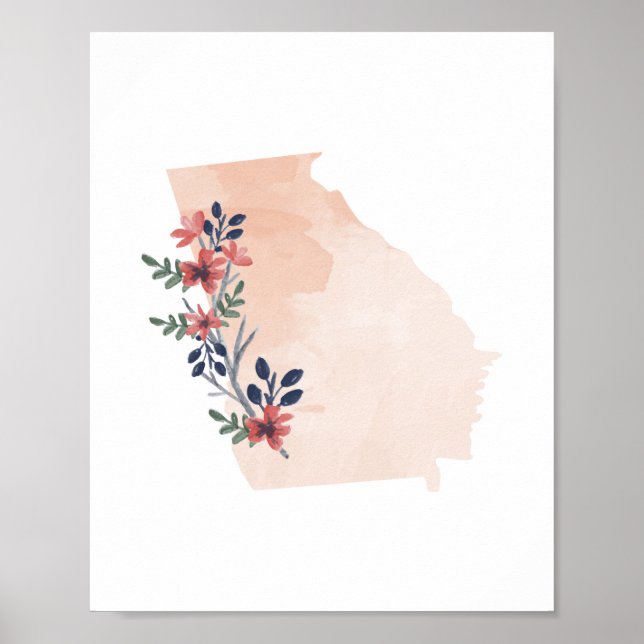 Georgia Floral Watercolor State Poster (Front)