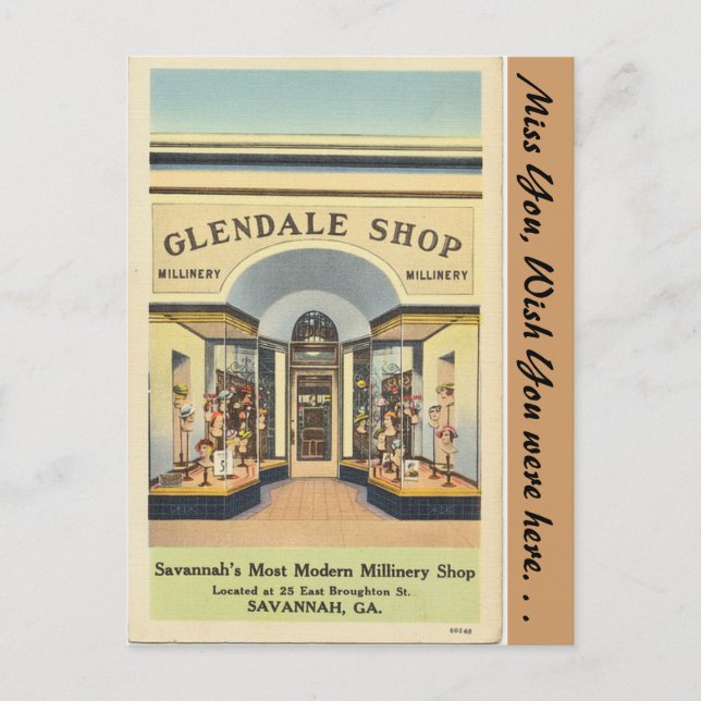 Georgia, Glendale Millinery Shop Postcard (Front)