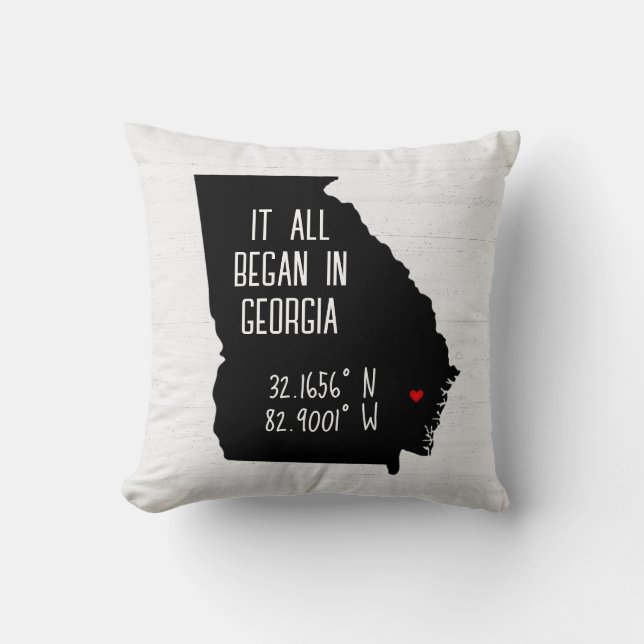 Georgia GPS Coordinates with Heart Throw Pillow (Front)