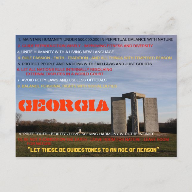 Georgia Guidestones post card (Front)