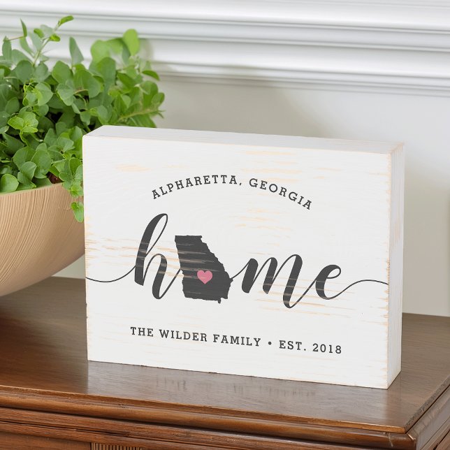 Georgia Home State Rustic Family Name Wooden Box Sign (Creator Uploaded)