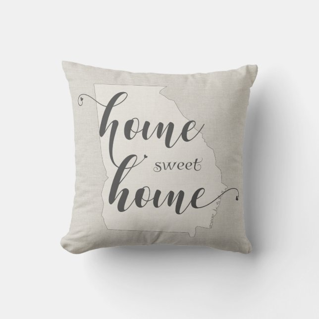 Georgia - Home Sweet Home burlap-look Throw Pillow (Front)
