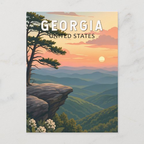 Georgia Illustration Travel Art Vintage Postcard