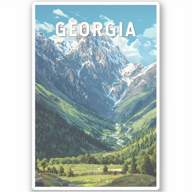 Georgia Illustration Travel Art Vintage Sticker (Front)
