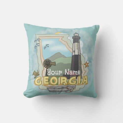 Georgia Lighthouse custom name Throw Pillow
