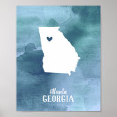 Georgia Map Blue Watercolor Personalized Art Print (Front)