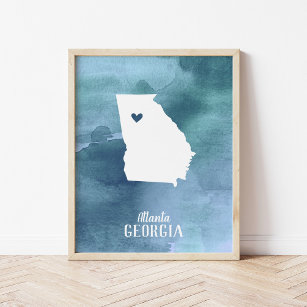 Georgia Map Blue Watercolor Personalized Art Print