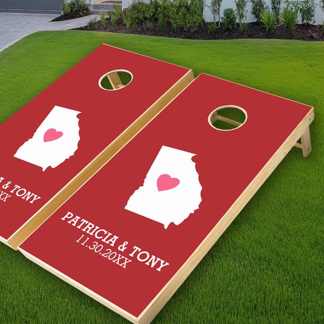 Georgia Map Home State Love with Custom Heart Cornhole Set (Custom Cornhole Sets with State Map)