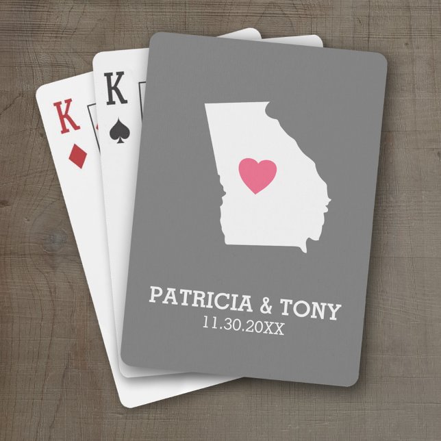 Georgia Map Home State Love with Custom Heart Poker Cards (Personalized Playing Cards with a State Map, Movable Heart and Name)