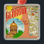 Georgia Map Metal Ornament<br><div class="desc">A colorful vintage postcard map of Georgia repurposed on an ornament.</div>