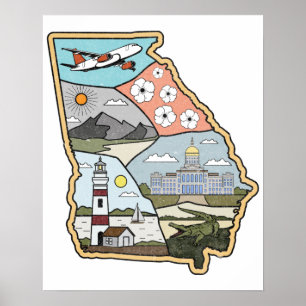 Georgia Map - Vintage Atlanta Savannah GA Souvenir Poster