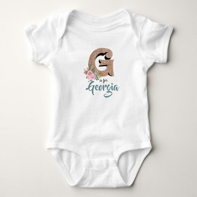 Georgia Name Reveal Wood Letter Floral Girl Romper (Front)