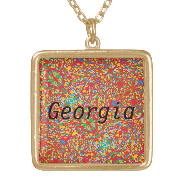 Georgia name with red pattern background gold plated necklace (Front)