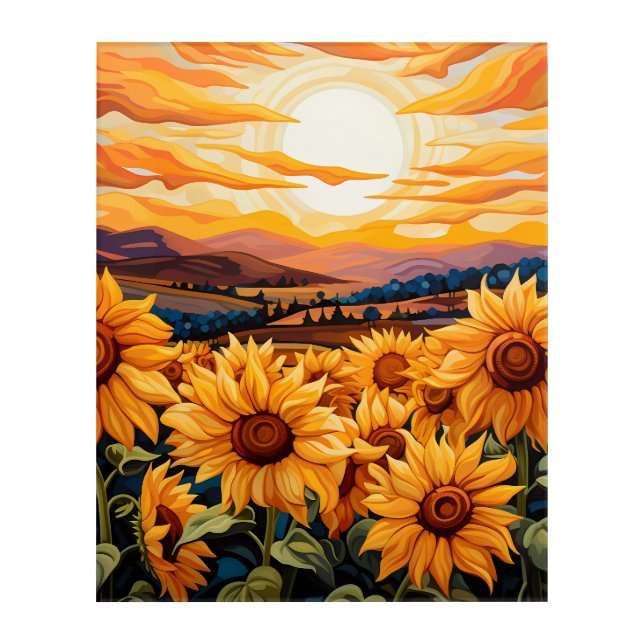 Georgia O Keefe style sunflowers at sunrise Acrylic Print (Front)
