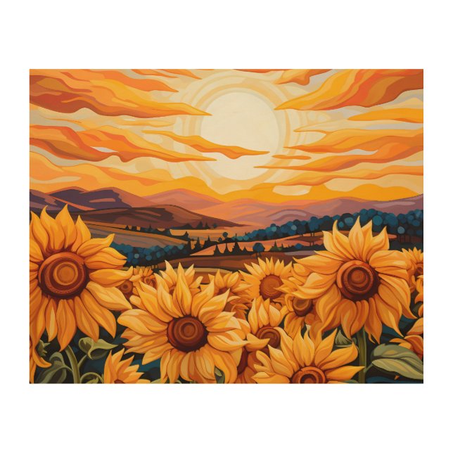 Georgia O Keefe style sunflowers at sunrise Wood Wall Art (Front)