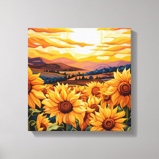 Georgia O Keefe style yellow sunflowers at sunrise Canvas Print