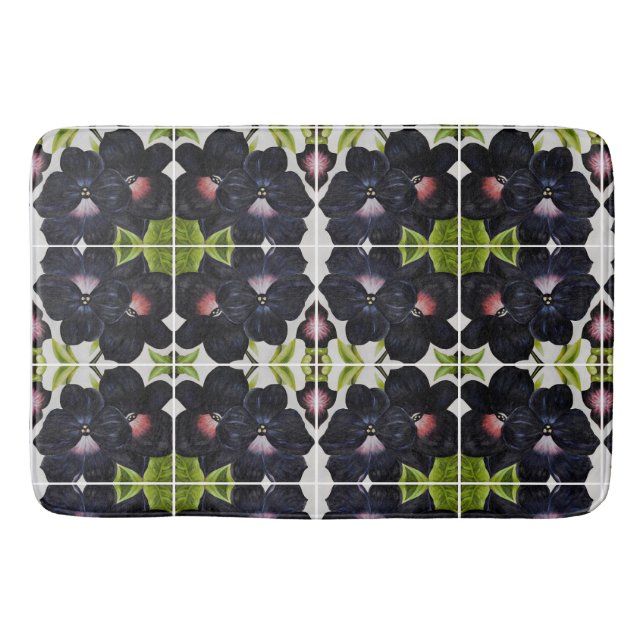 Georgia O'Keefe 1925 Black and Purple Petunias Bathroom Mat (Front)