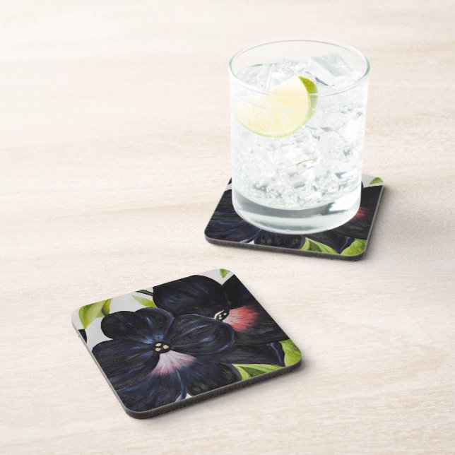 Georgia O'Keefe 1925 Black and Purple Petunias Beverage Coaster (Right Side)