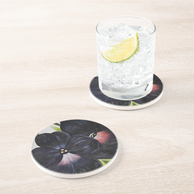 Georgia O'Keefe 1925 Black and Purple Petunias Coaster (Side)