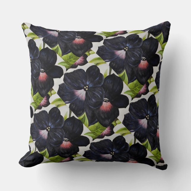 Georgia O'Keefe 1925 Black and Purple Petunias Throw Pillow (Front)