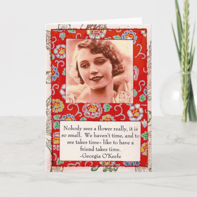 Georgia O'Keefe Friendship Quote Red Card (Front)