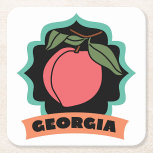 Georgia Peach Logo Square Paper Coaster