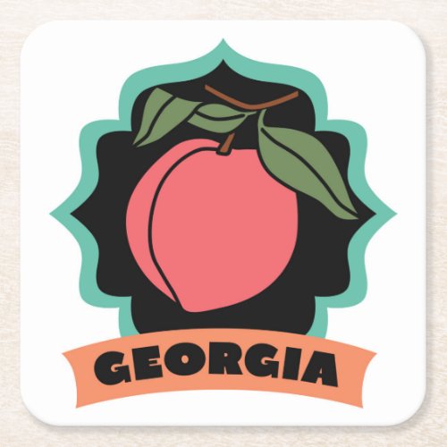 Georgia Peach Logo Square Paper Coaster