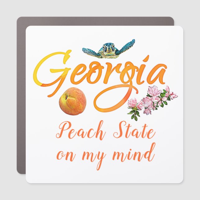 Georgia Peach State On My Mind Sea Turtle Azalea Car Magnet (Front)