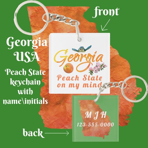 Georgia Peach State On My Mind Sea Turtle Azalea Keychain