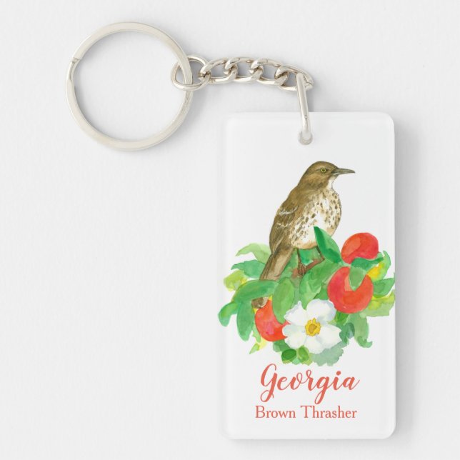 Georgia Peaches Bird Brown Thrasher Keychain (Front)