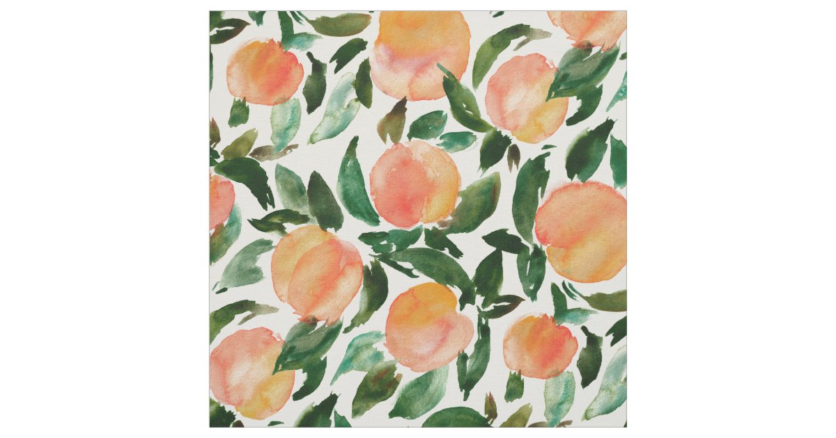 GEORGIA PEACHES Watercolor Peach Print Fabric | Zazzle