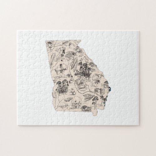 Georgia Shaped Vintage Picture Map Jigsaw Puzzle
