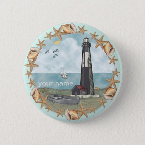 Georgia Shells Lighthouse custom name pin button