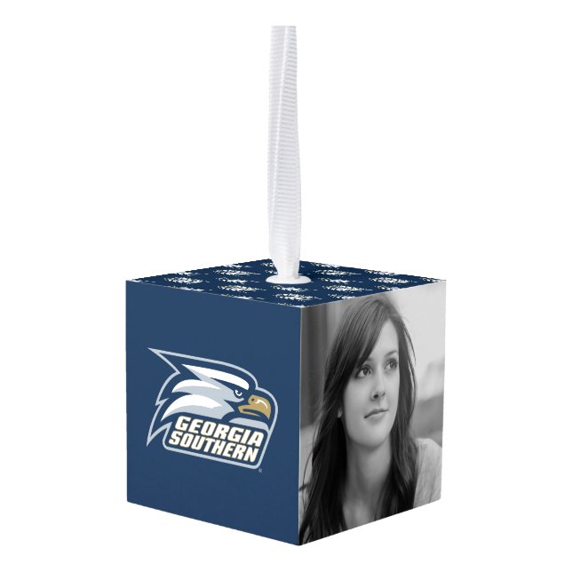 Georgia Southern Logo Cube Ornament (Back Angled)