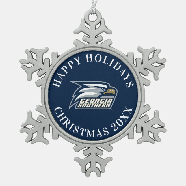 Georgia Southern Logo Snowflake Pewter Christmas Ornament (Front)