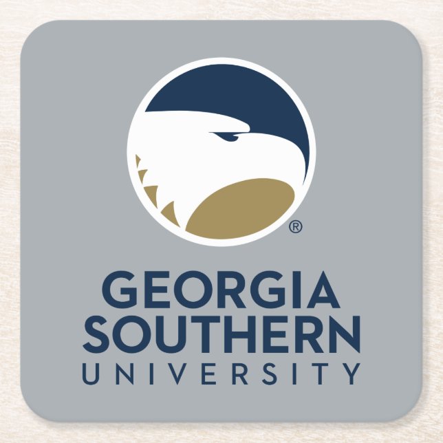 Georgia Southern University Logo & Text Square Paper Coaster (Front)