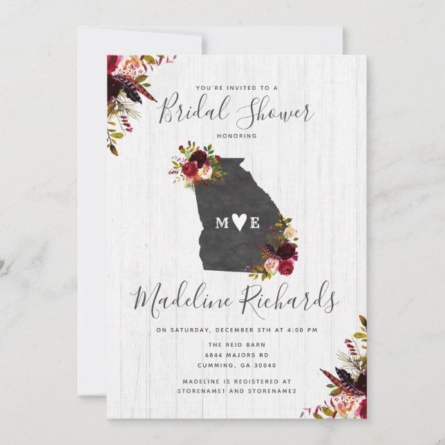 Georgia State Destination Bridal Shower Invitation (Front)
