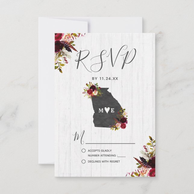 Georgia State Destination Rustic Wedding RSVP Card (Front)