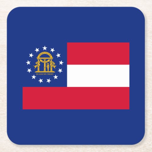 Georgia State Flag Design Square Paper Coaster