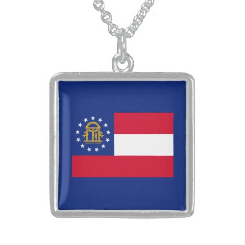 Georgia State Flag Design Sterling Silver Necklace