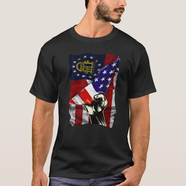 Georgia State Flag Distressed US American Patrioti T-Shirt (Front)