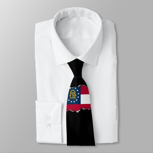 Georgia State Flag Neck Tie (Tied)