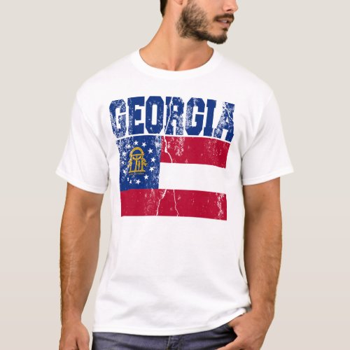 Georgia State Flag T_Shirt Distressed