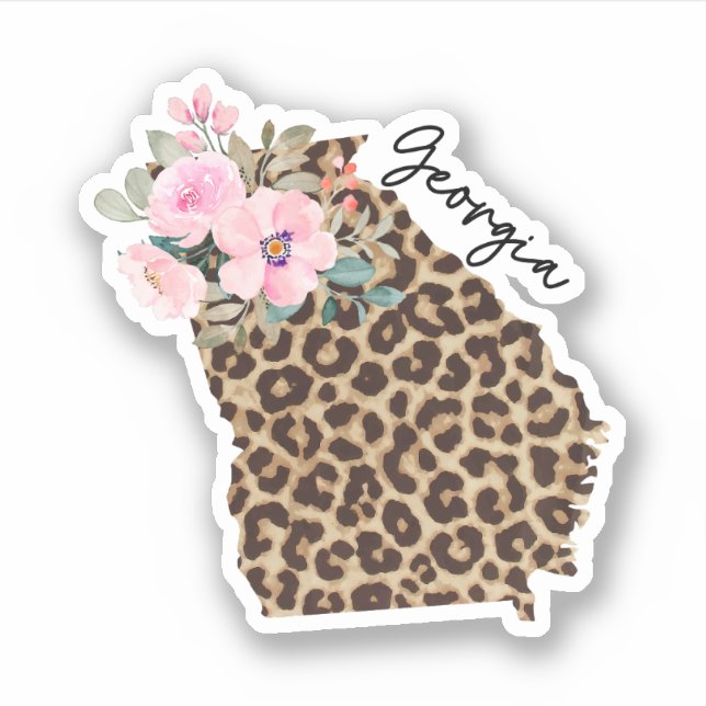 Georgia State Leopard Print With Flowers Sticker (Front)