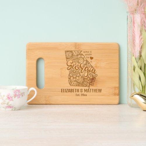 Georgia state map outline newly weds USA Cutting Board