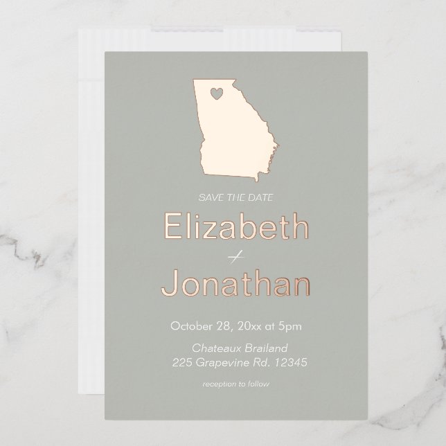 Georgia State Map Save The Date Rose Gold  Foil Invitation (Envelope)