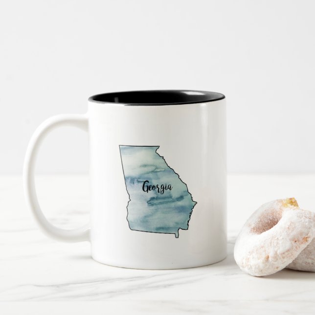 Georgia State Map Watercolor Two-Tone Coffee Mug (With Donut)